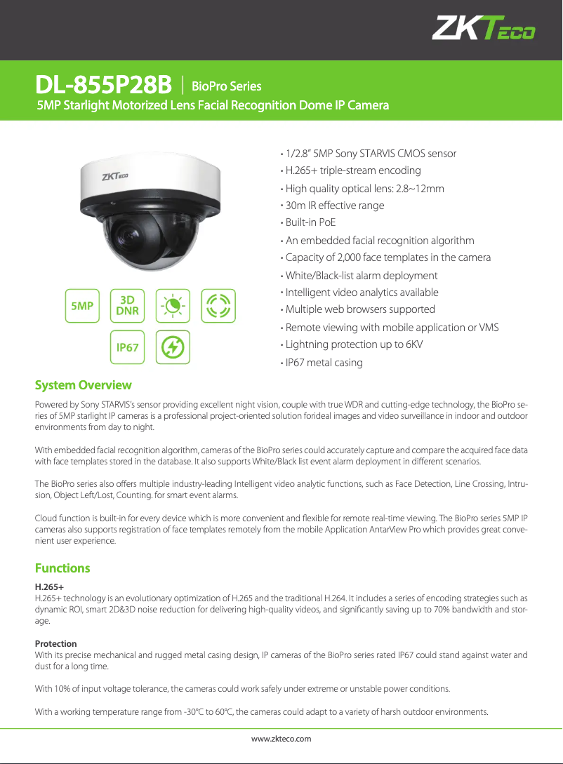 Page n°1 - Manuel utilisateur ZKTeco DL-855P28B