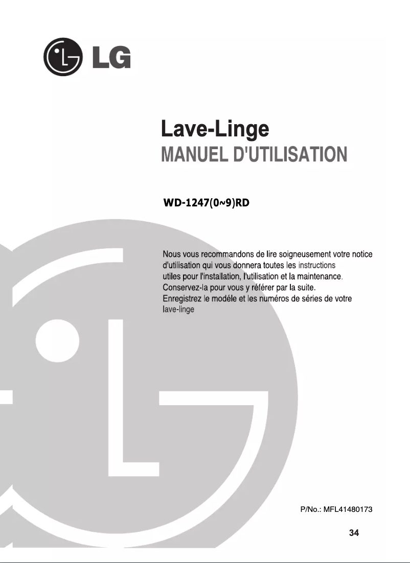 Page 1 de la notice Manuel utilisateur LG WD-12476RD