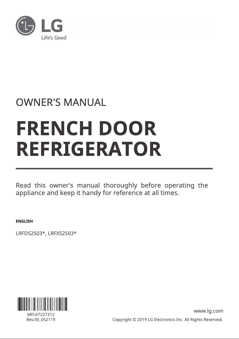 Page 1 de la notice Manuel utilisateur LG LRFDS2503S