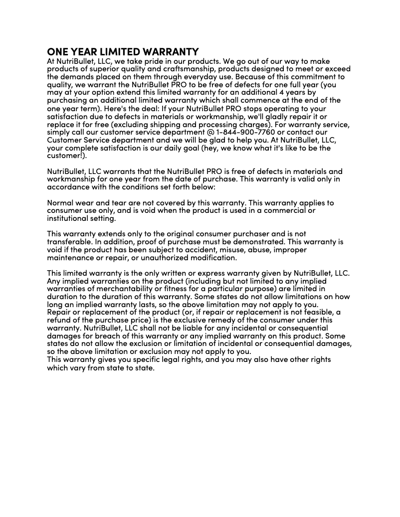 Page n°1 - Informations de garantie NutriBullet 600W