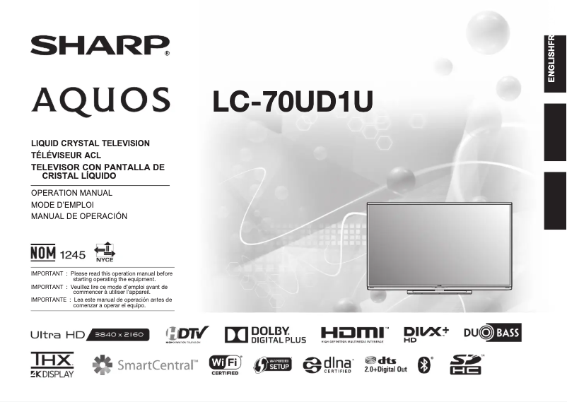 Page 1 de la notice Manuel utilisateur Sharp LC-70UD1U