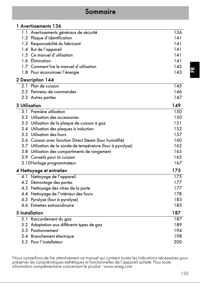 Page 1 de la notice Manuel utilisateur Smeg CPF120IGMPT