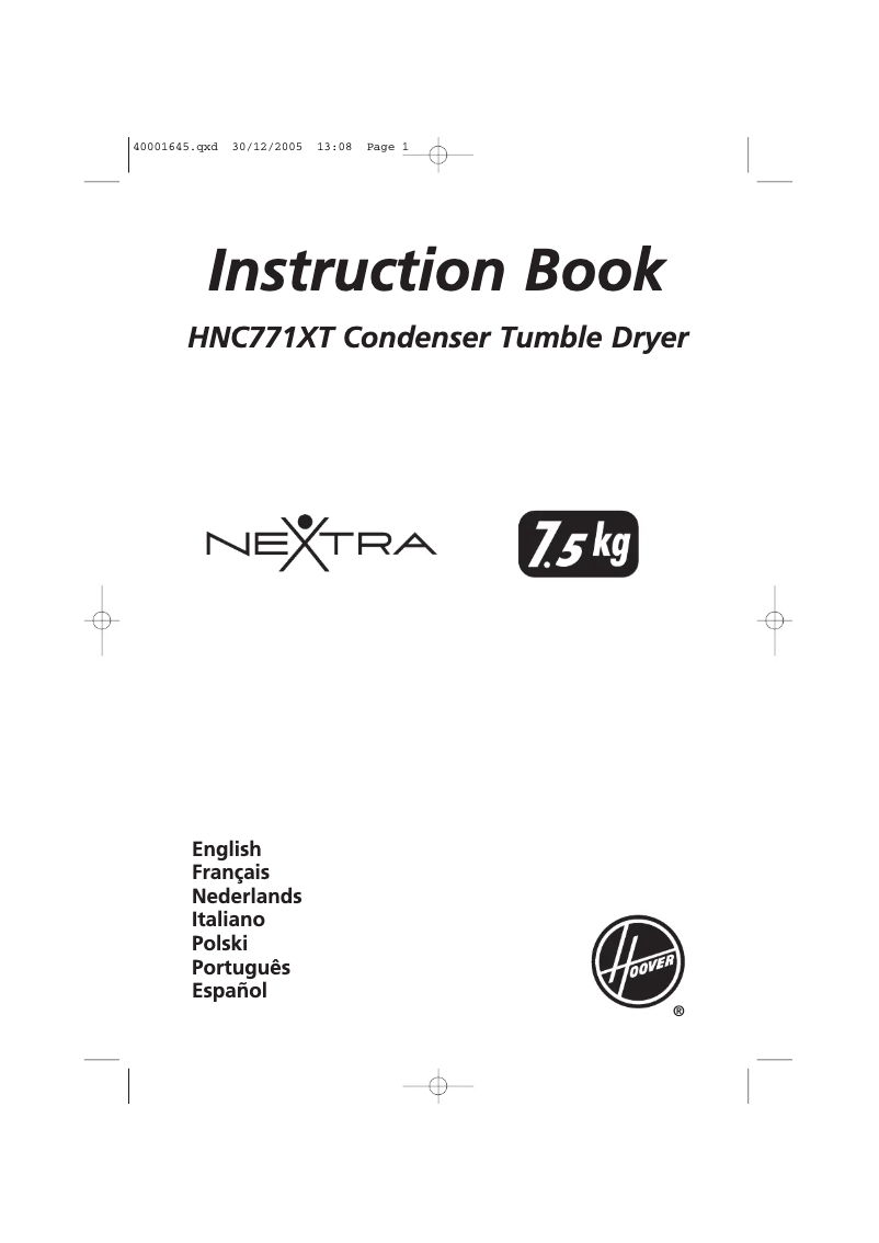 Page n°1 - Manuel utilisateur Hoover HNC 771 XT-SY