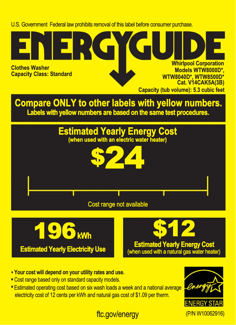 Page n°1 - Label énergétique Whirlpool WTW8000DW
