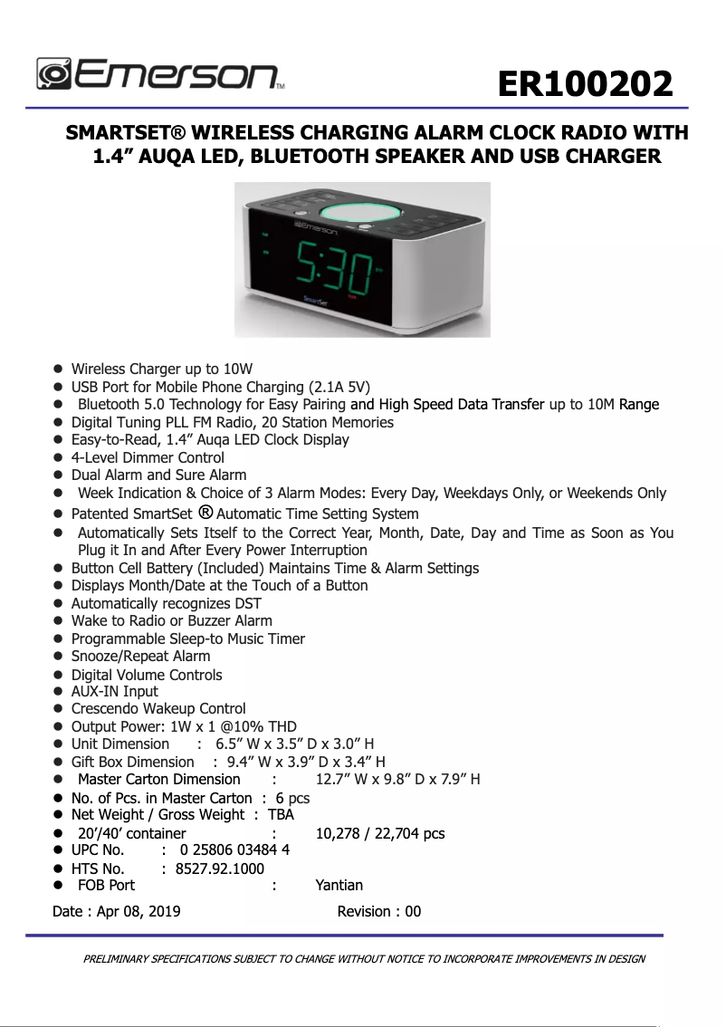 Page n°1 - Fiche technique Emerson ER100202