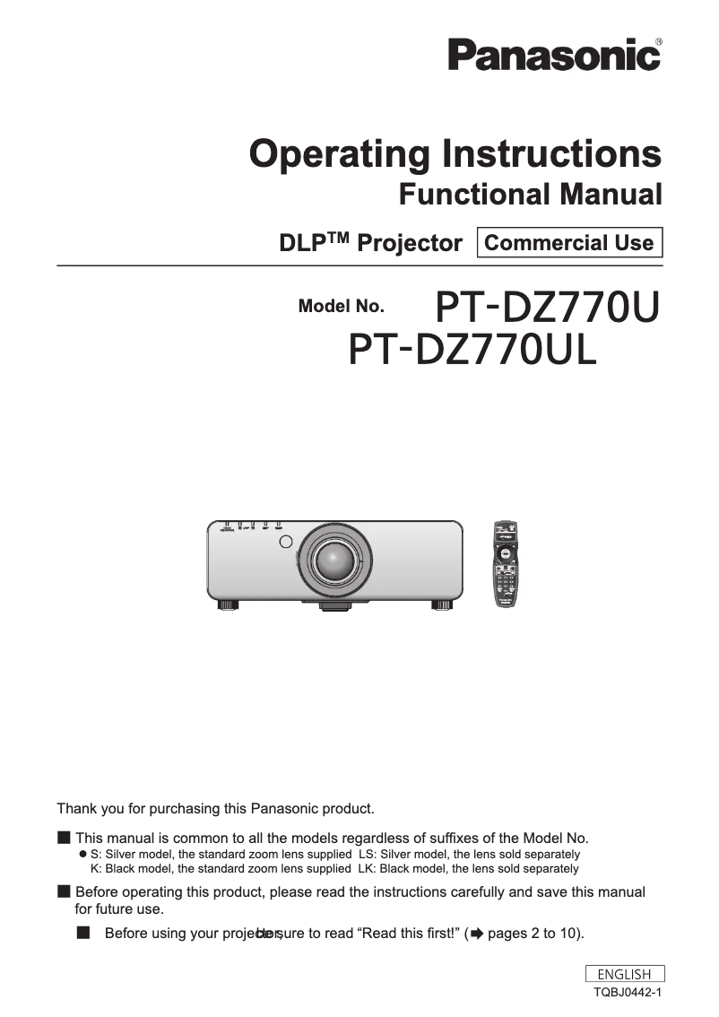 Página 1 del manual Manual de usuario Panasonic PT-DZ770