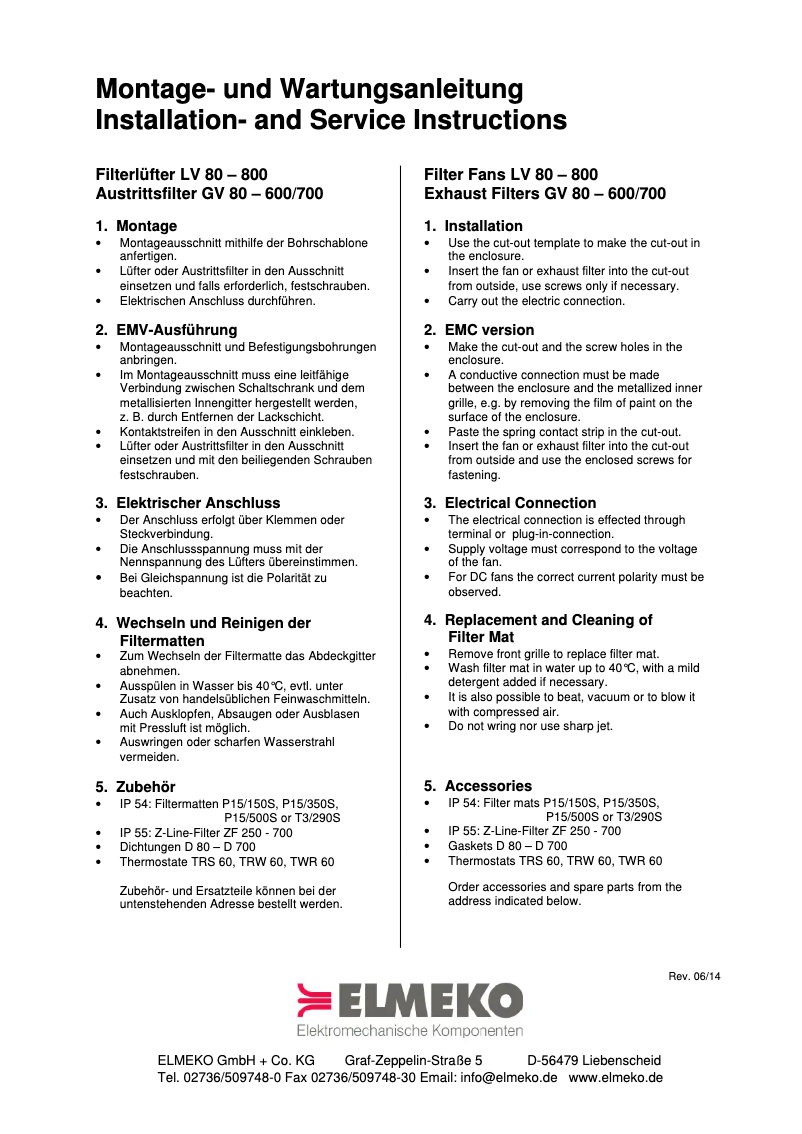 Page n°1 - Manuel utilisateur ELMEKO GV 250