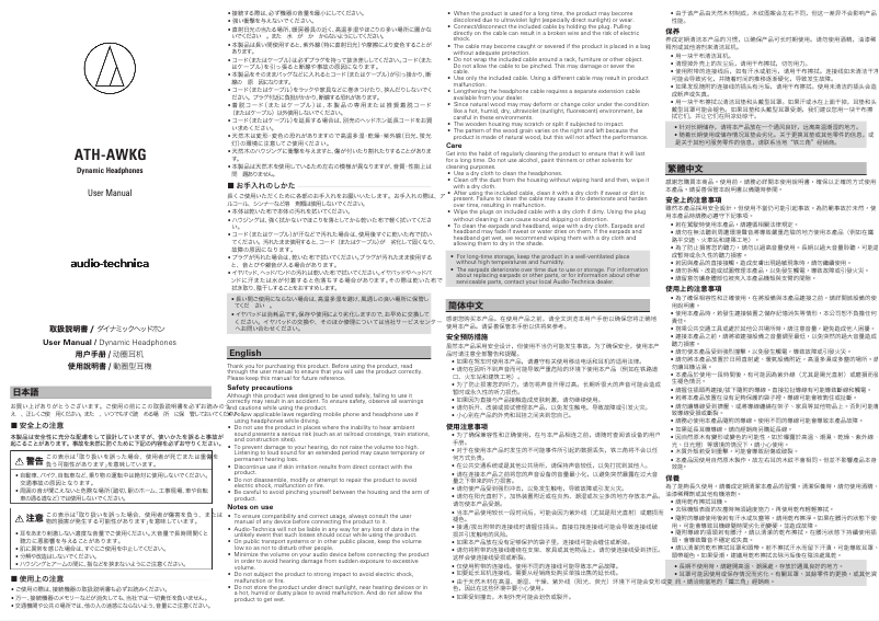 Image de la première page du manuel de l'appareil ATH-AWKG