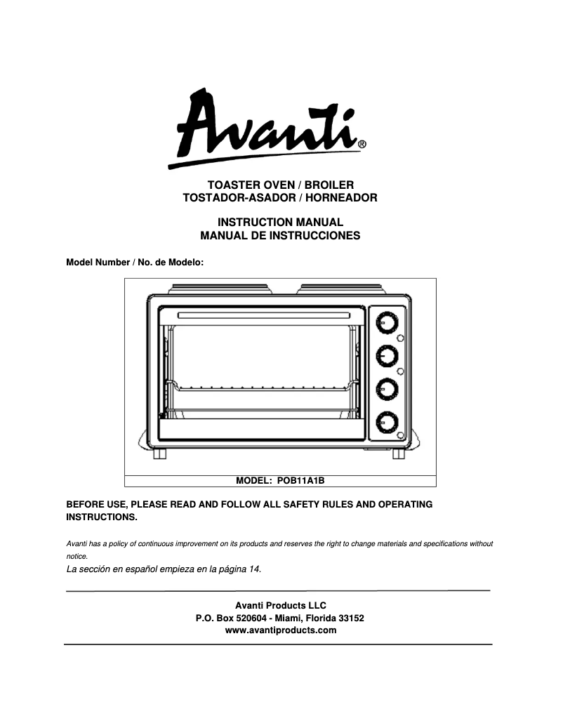 Page 1 de la notice Manuel utilisateur Avanti POB11A1B