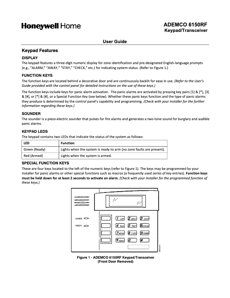 Page 1 de la notice Manuel utilisateur Honeywell 6150RF