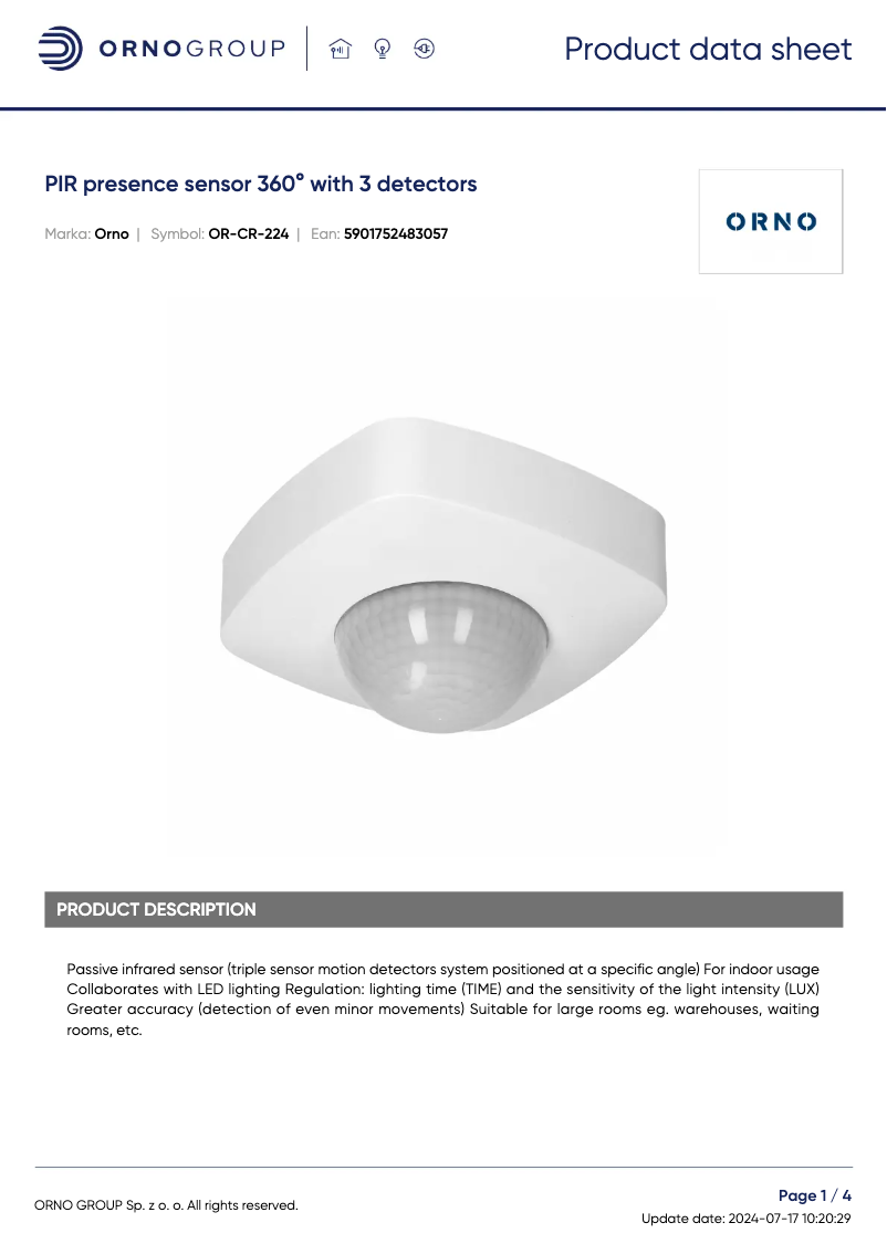 Página 1 del manual Ficha técnica ORNO OR-CR-224