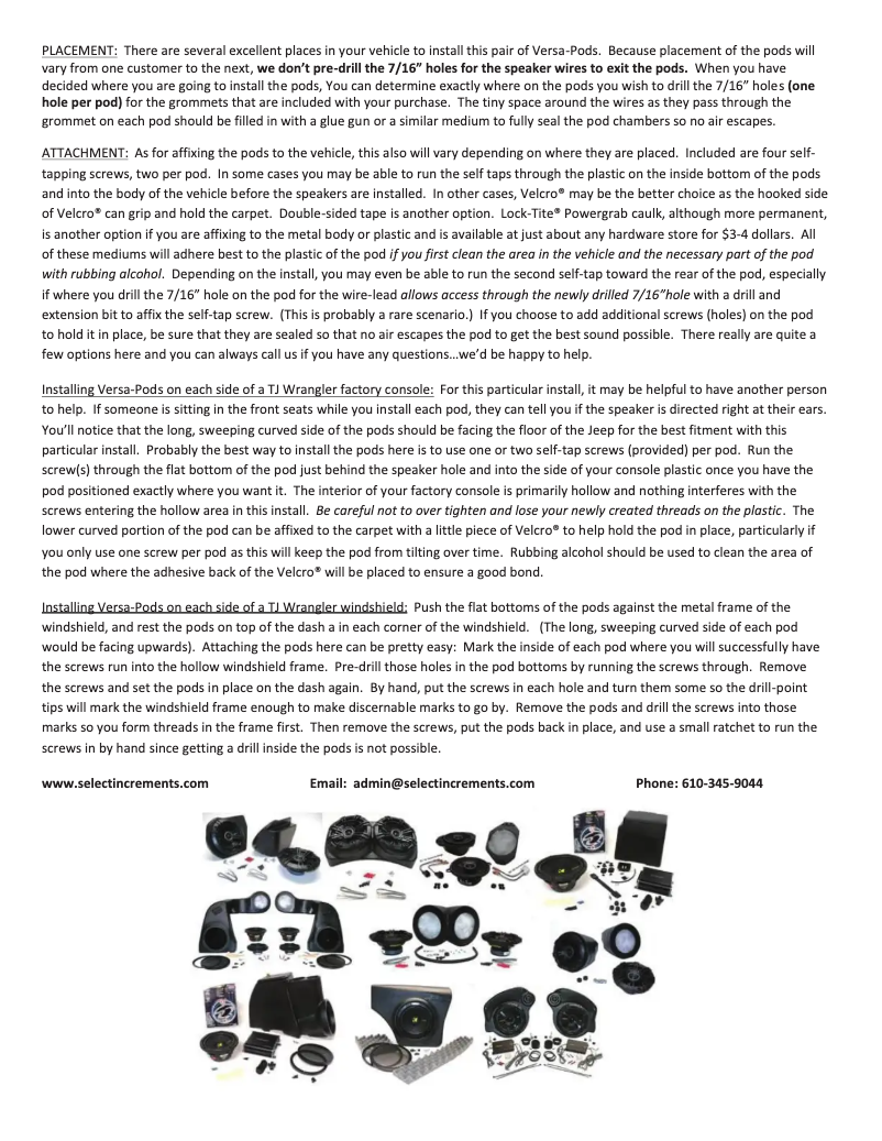 Page n°1 - Manuel utilisateur Select Increments Versa-Pods