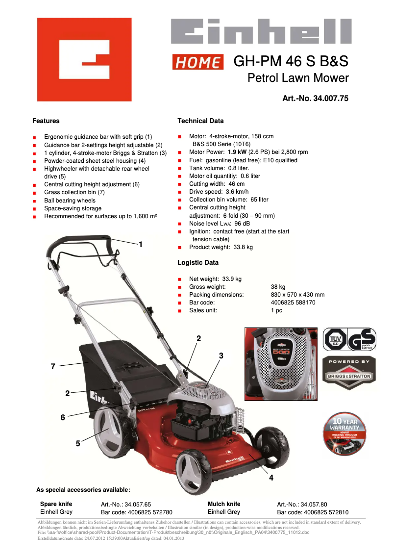 Image de la première page du manuel de l'appareil GH-PM 46 S B&S