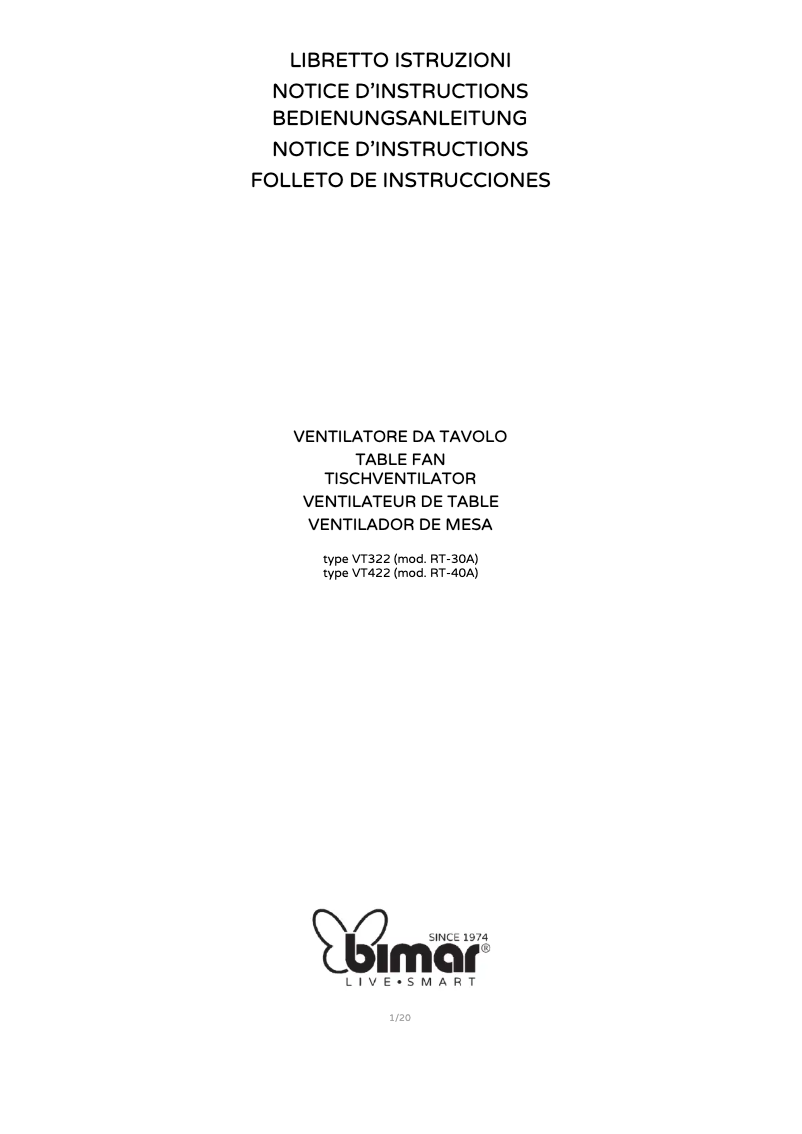 Page 1 de la notice Manuel utilisateur Bimar VT322