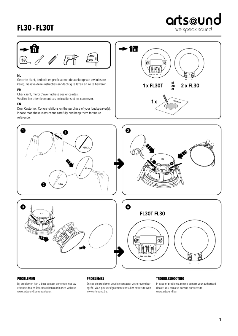 Page 1 de la notice Manuel utilisateur Artsound FL30T