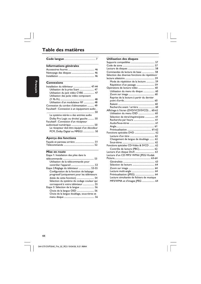 Page 1 de la notice Manuel utilisateur Philips DVP3040K