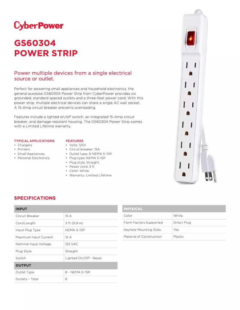 Page n°1 - Fiche technique CyberPower GS60304