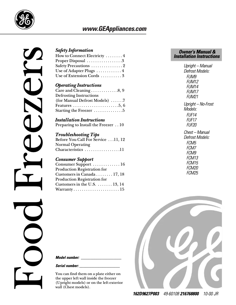 Page 1 de la notice Guide d'installation GE FUM17SARWH
