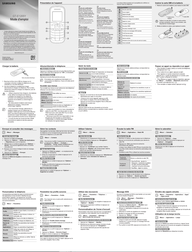 Page 1 de la notice Manuel utilisateur Samsung GT-E1205Y