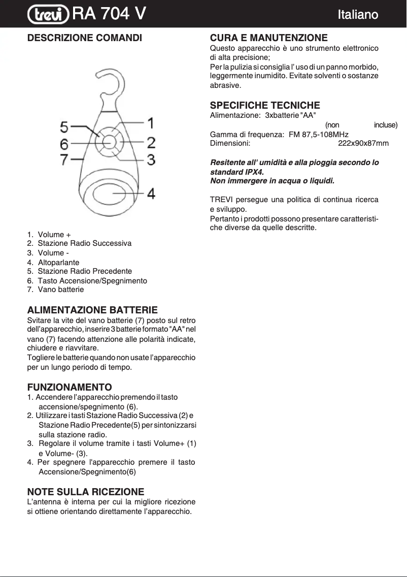 Page n°1 - Manuel utilisateur Trevi RA 704 V