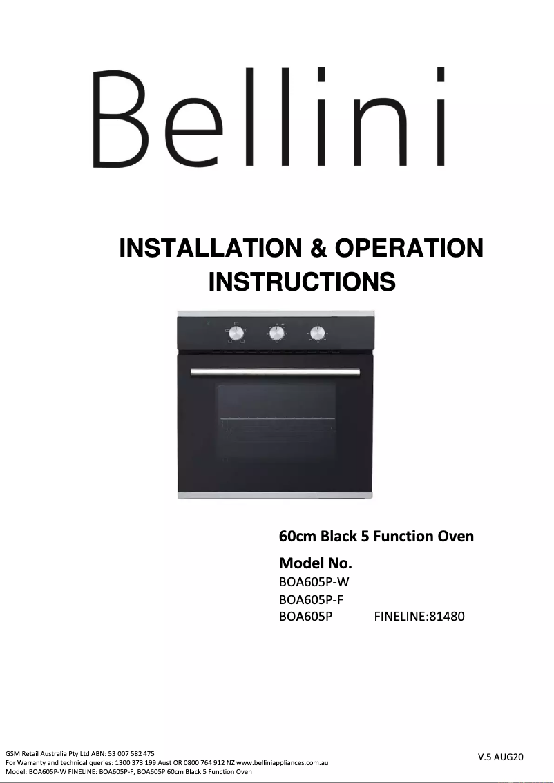 Page 1 de la notice Manuel utilisateur Bellini BO607B(-F)