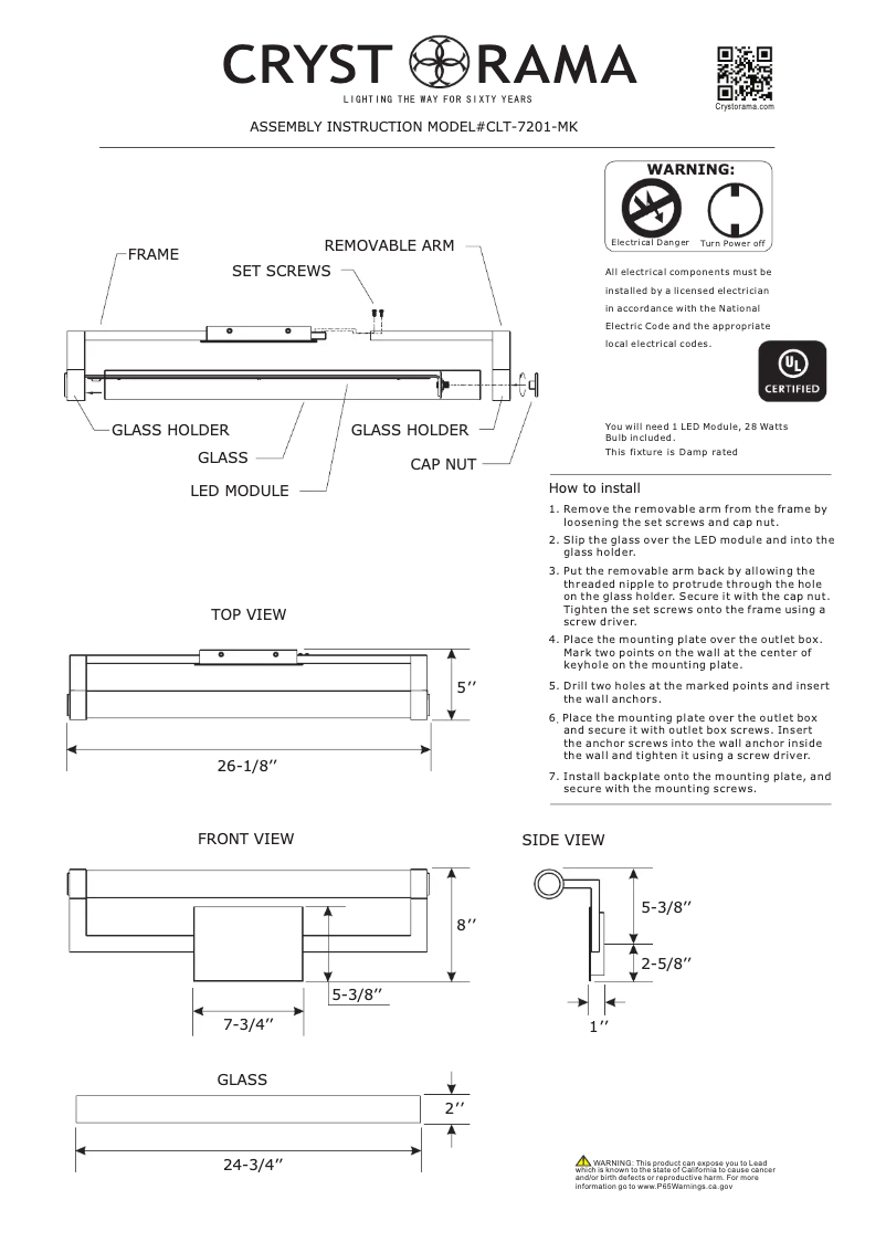 Page n°1 - Manuel utilisateur Crystorama Clinton CLT-7201-MK