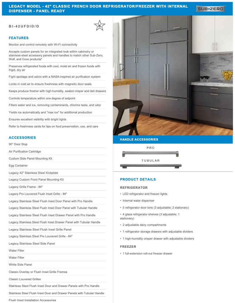 Page 1 de la notice Manuel utilisateur Sub-Zero BI-42UFDIO