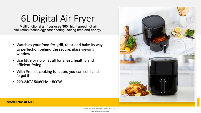Page 1 de la notice Fiche technique Lenoxx Healthy Choice AF605