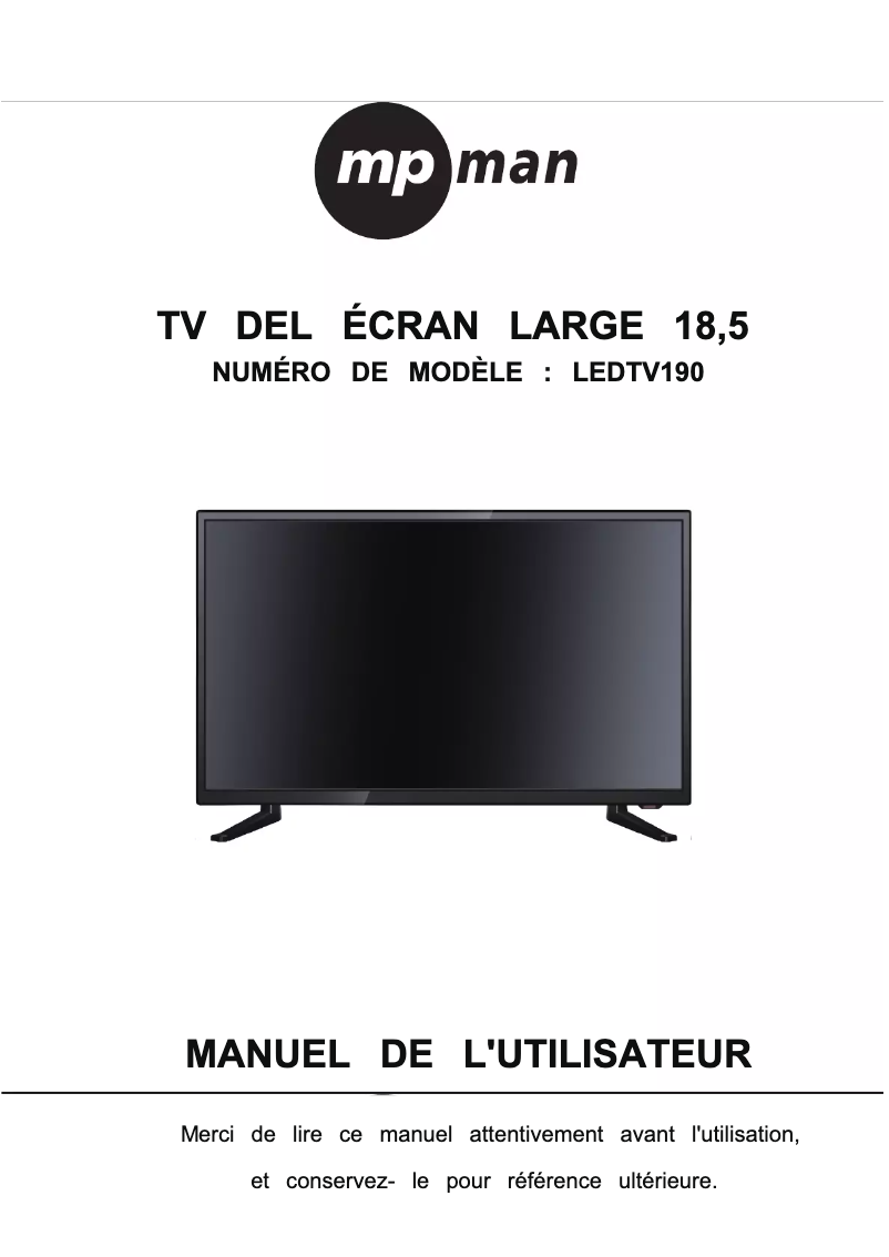 Page 1 de la notice Manuel utilisateur Mpman TV190
