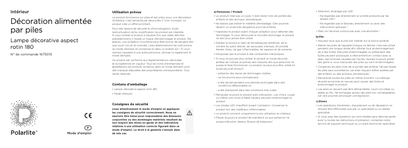 Page n°1 - Manuel utilisateur Polarlite Rattan 180