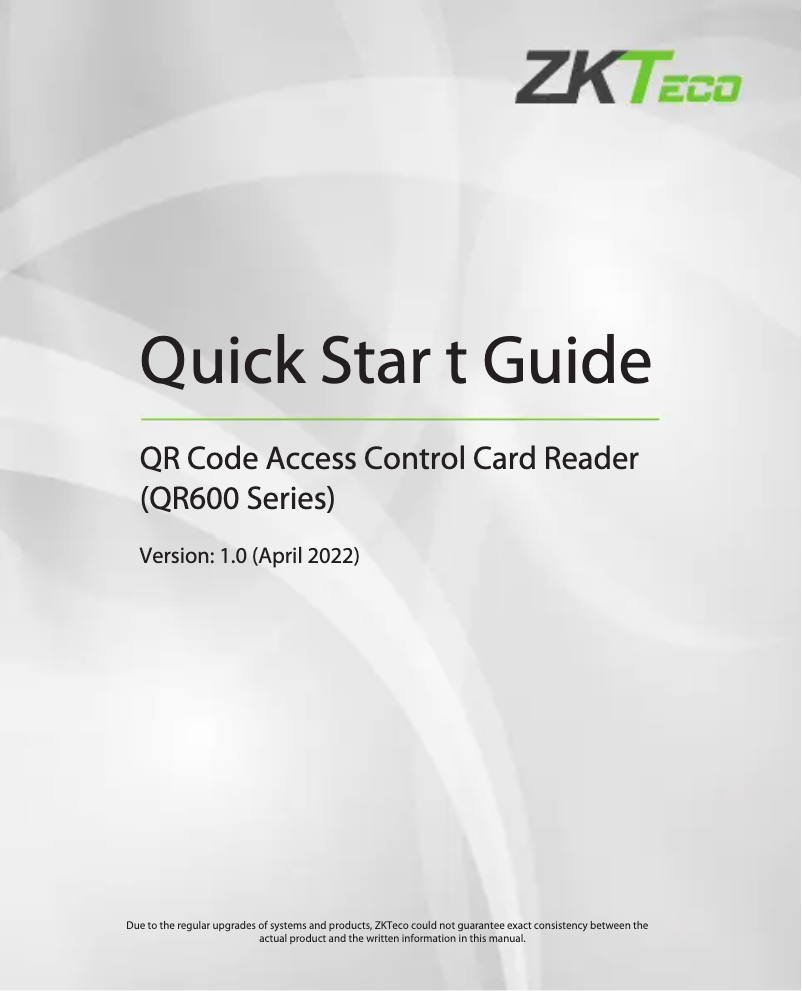 Page 1 de la notice Guide de démarrage rapide ZKTeco QR600