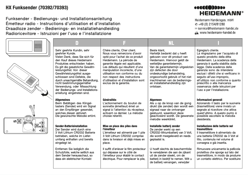 Page n°1 - Manuel utilisateur Heidemann HX Funksender 70393