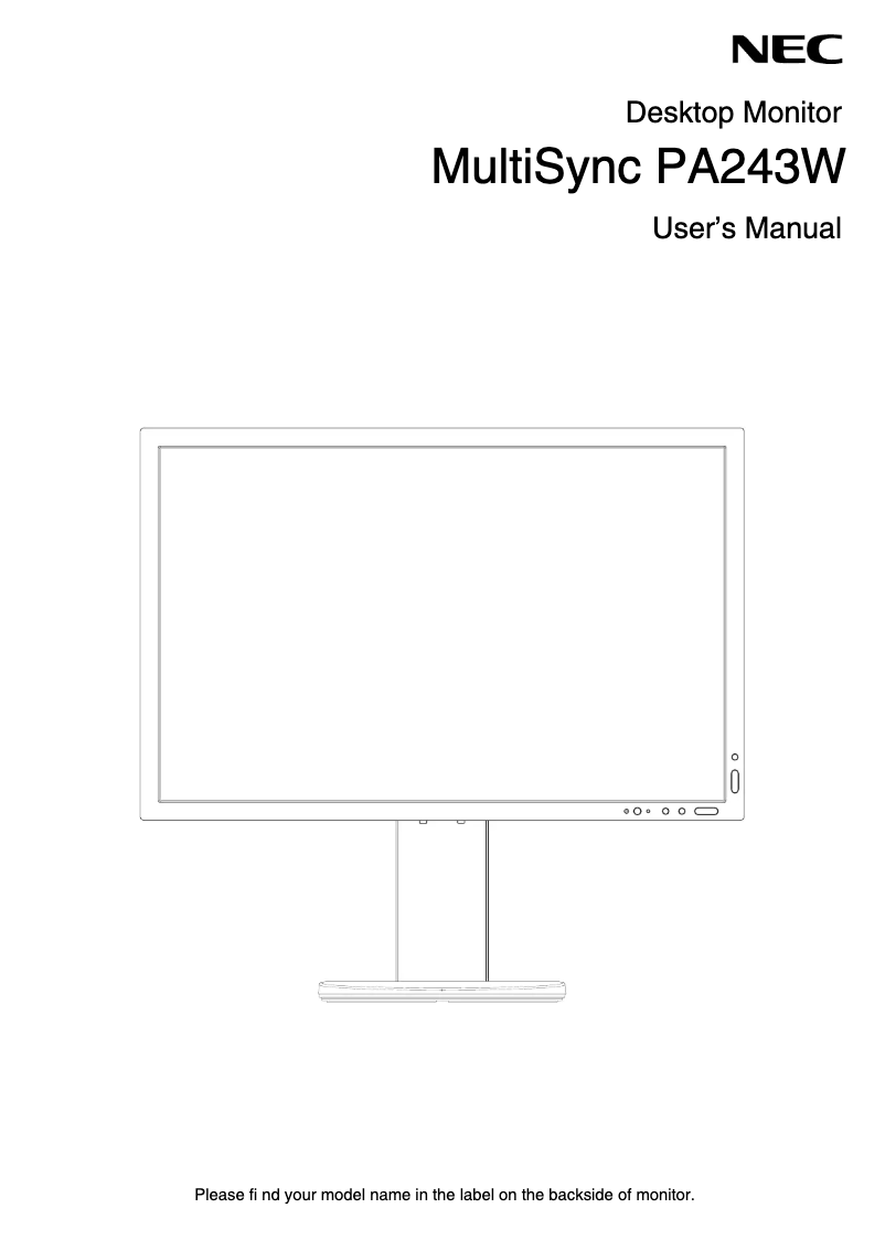 Page n°1 - Manuel utilisateur NEC MultiSync PA243W