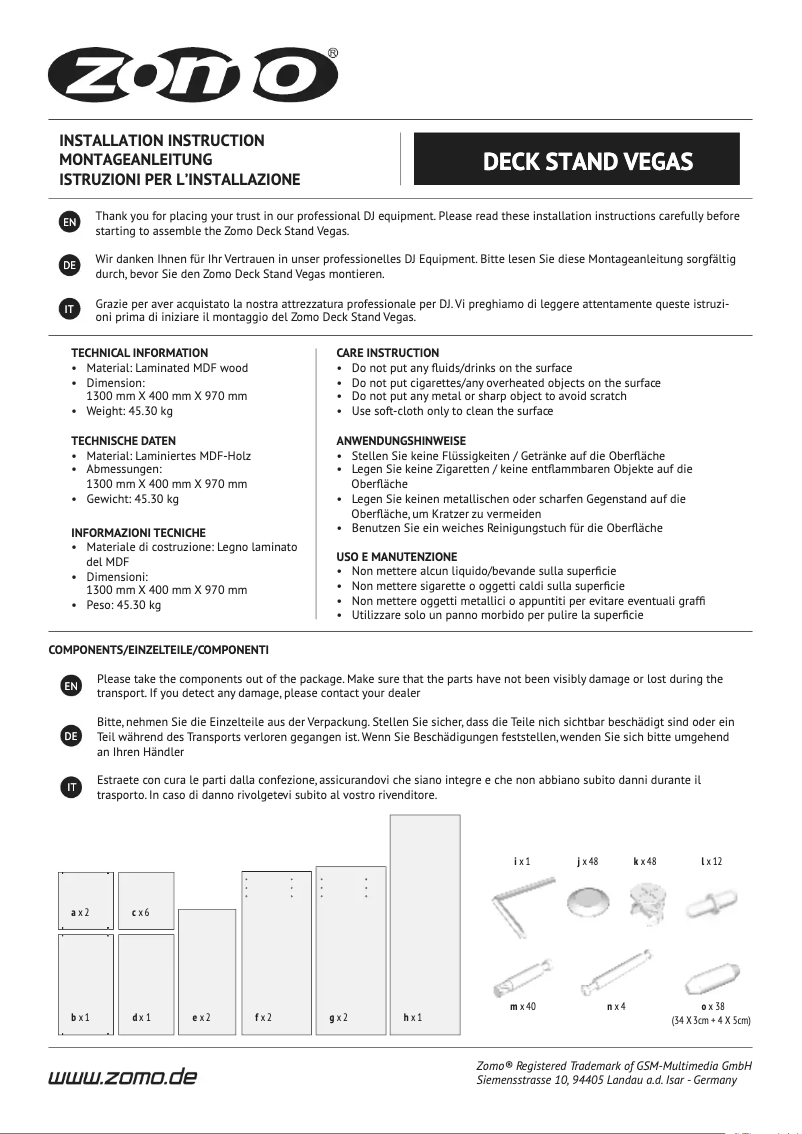 Página 1 del manual Manual de usuario Zomo Vegas Zebrano