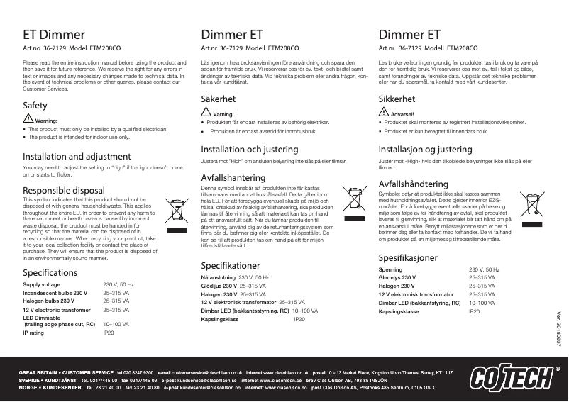 Page n°1 - Manuel utilisateur Cotech ETM208CO