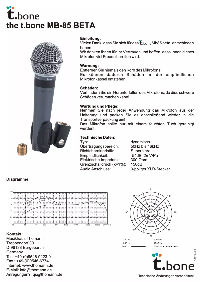 Page n°1 - Manuel utilisateur the t.bone MB-85 BETA