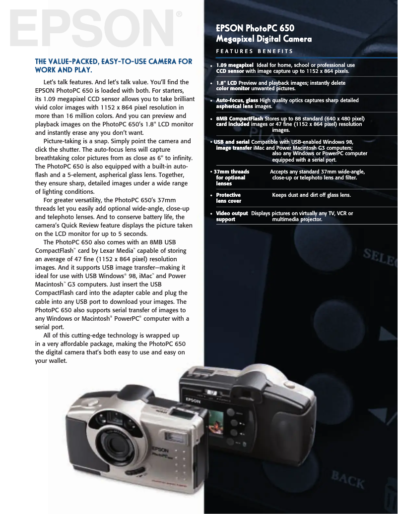 Page 1 de la notice Brochure Epson PhotoPC 650