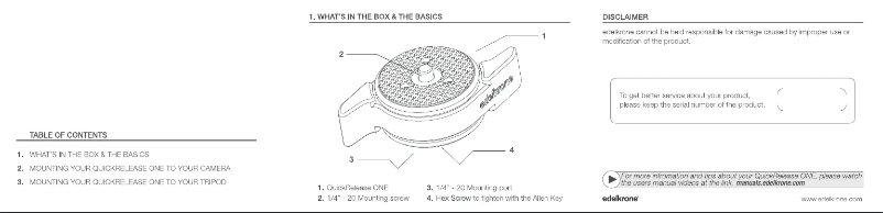 Page 1 de la notice Manuel utilisateur Edelkrone QuickRelease ONE