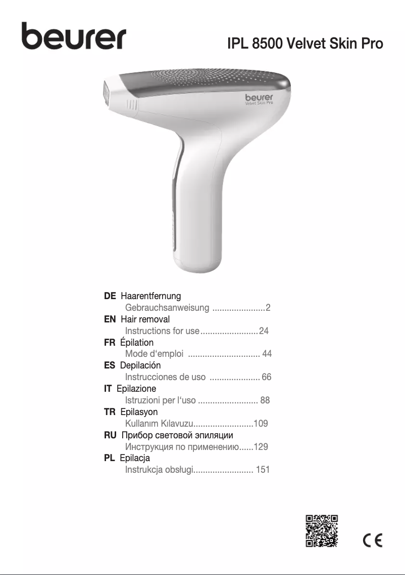 Image de la première page du manuel de l'appareil Velvet Skin Pro IPL 8500