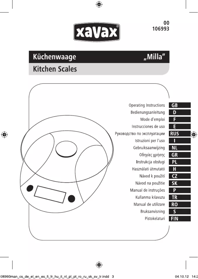 Page n°1 - Manuel utilisateur Xavax Milla