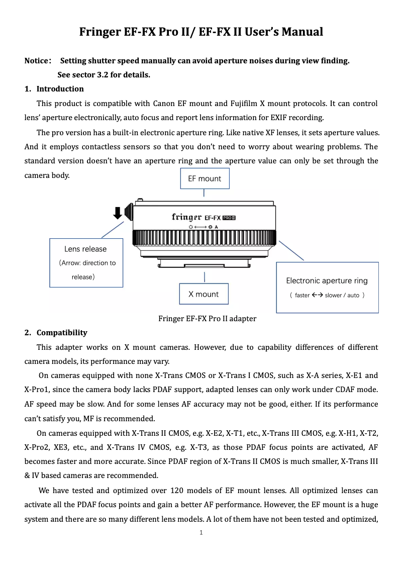 Page n°1 - Manuel utilisateur Fringer EF-FX Pro II