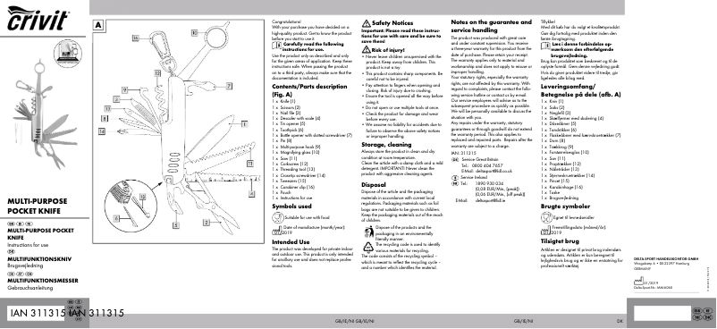 Page 1 de la notice Manuel utilisateur Crivit IAN 311315