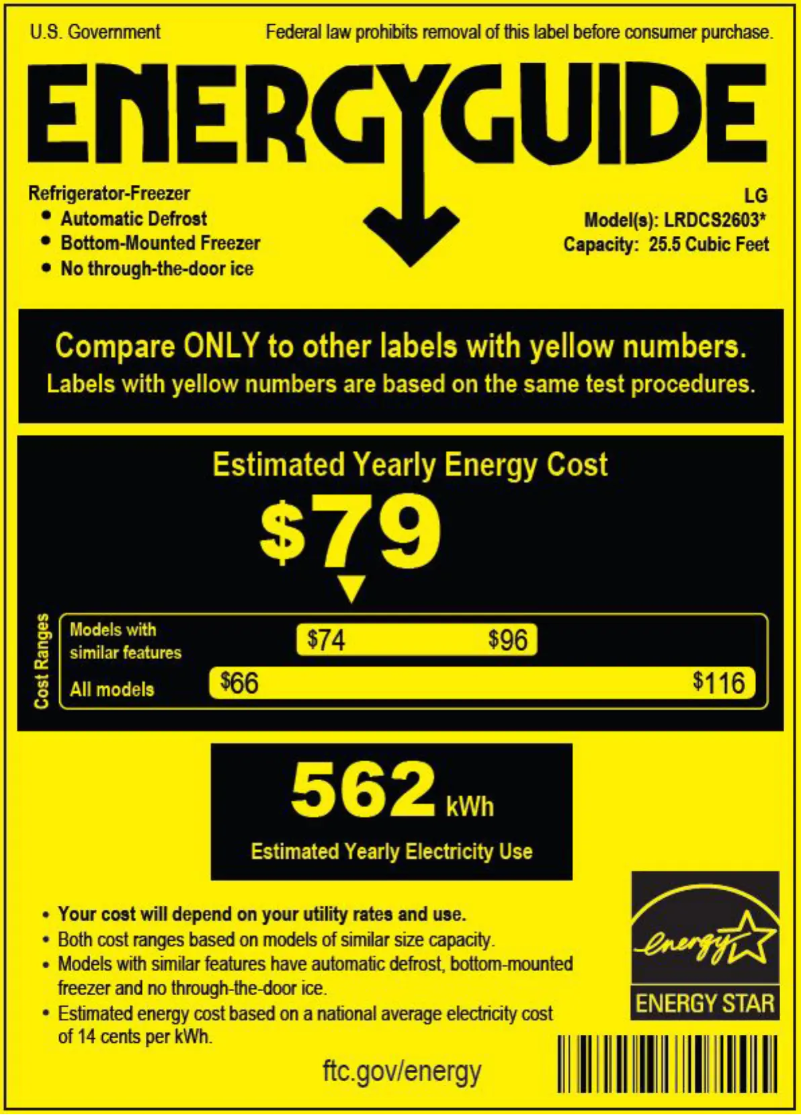 Page 1 de la notice Label énergétique LG LRDCS2603D