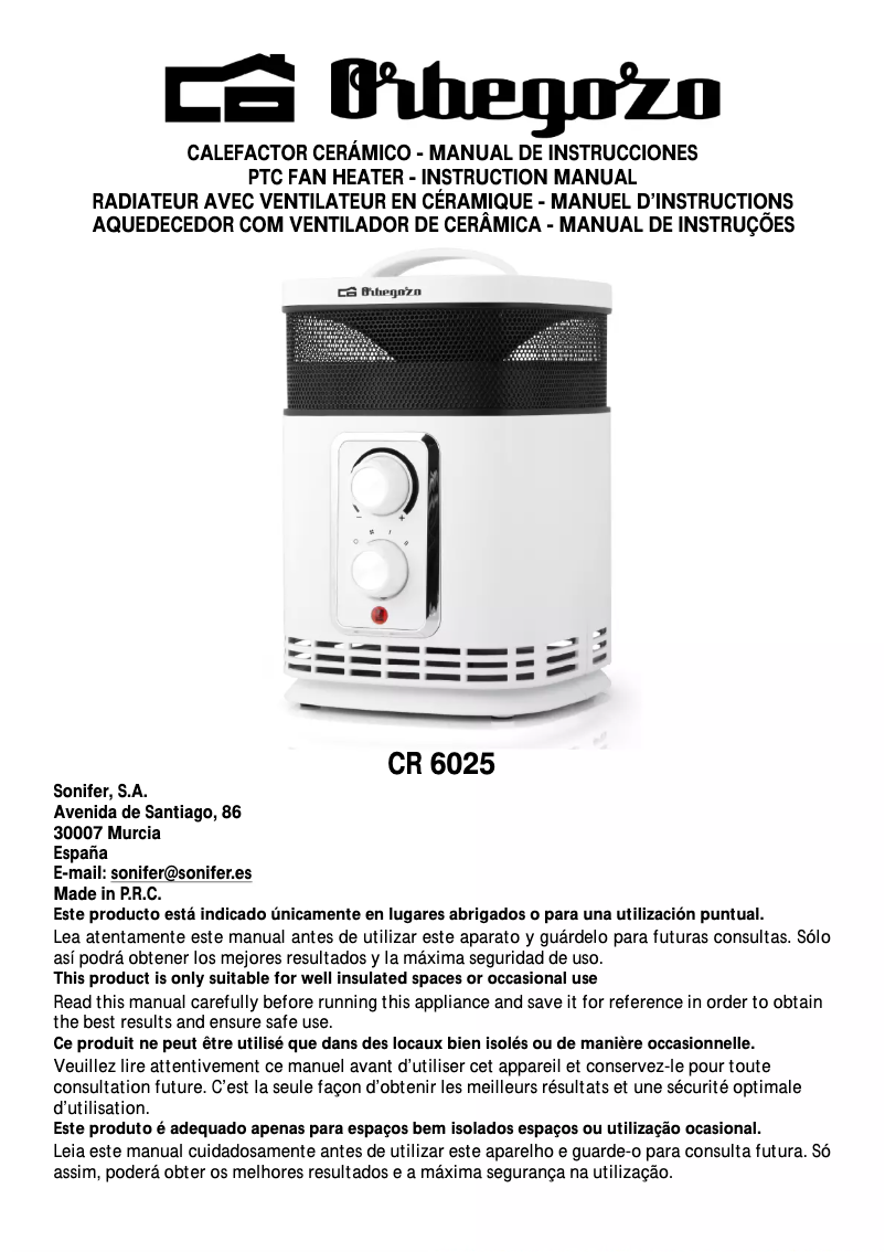 Page 1 de la notice Manuel utilisateur Orbegozo CR 6025