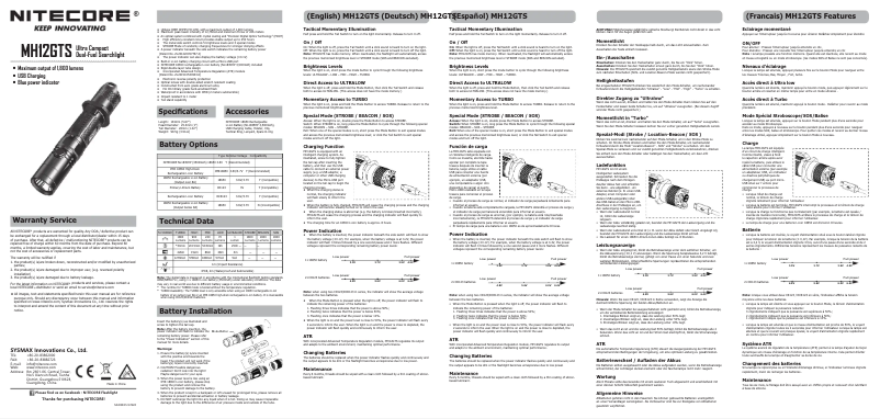 Page 1 de la notice Manuel utilisateur Nitecore MH12GTS