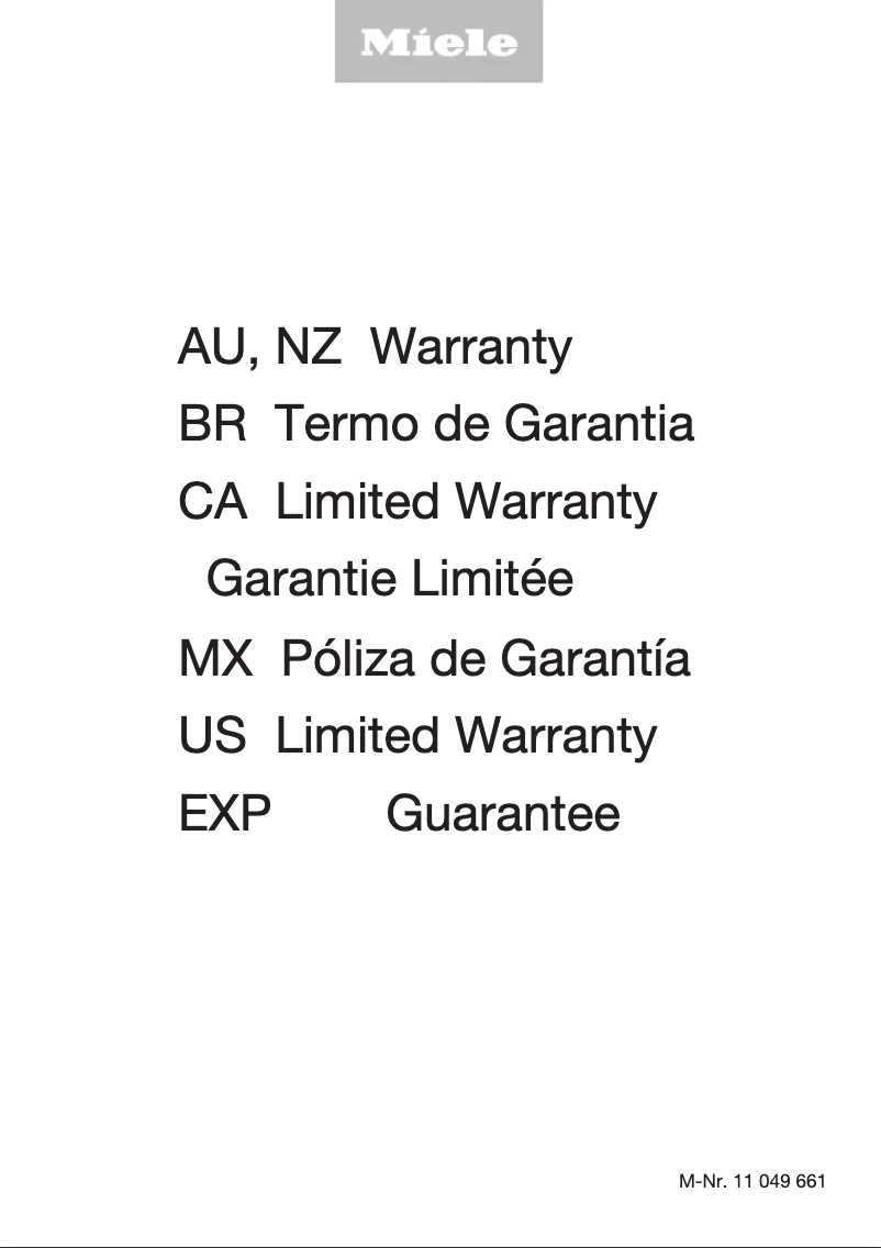 Page 1 of the manual Warranty Information Miele H 7780 BP2