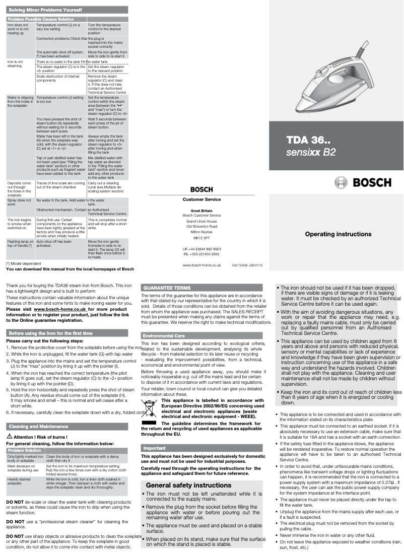 Page 1 de la notice Manuel utilisateur Bosch Sensixx B2 protect TDA3640GB