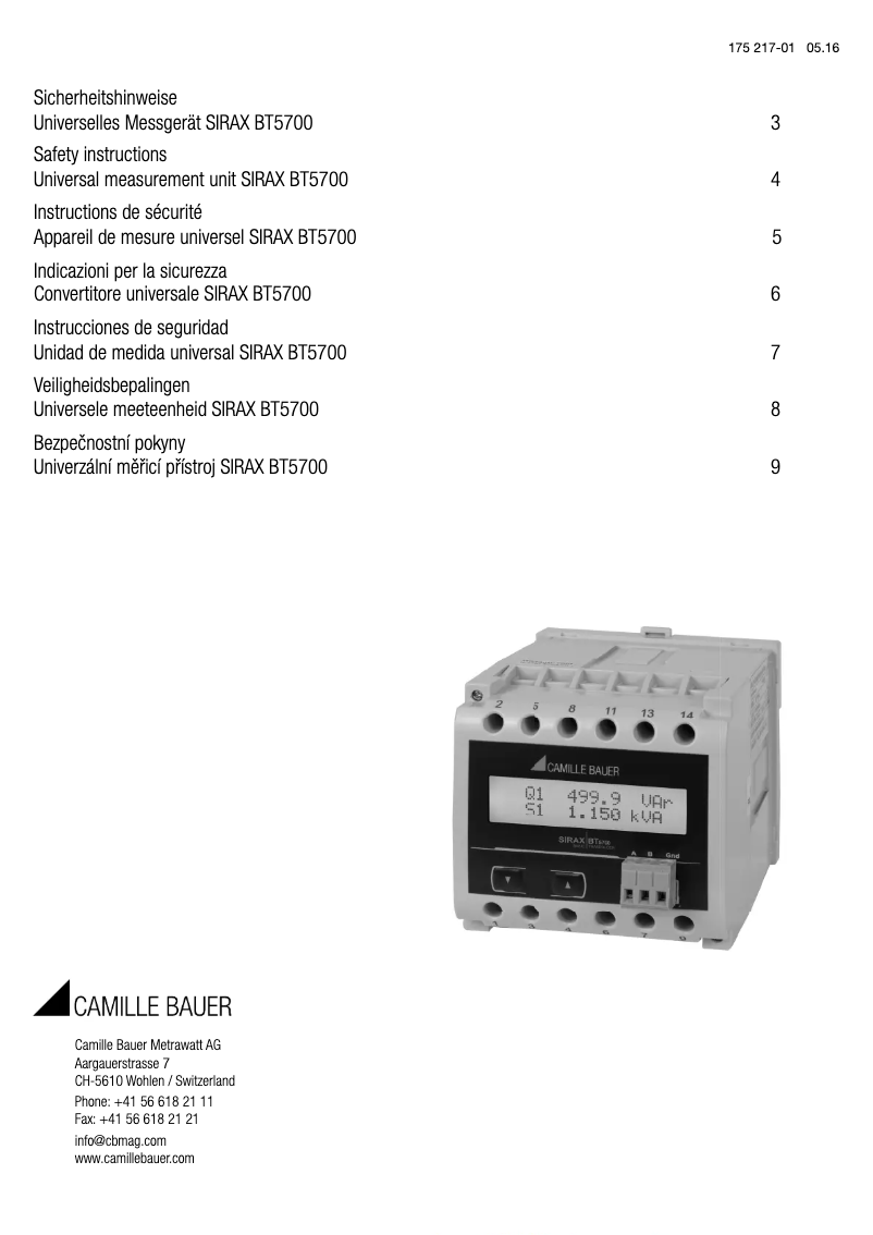 Image de la première page du manuel de l'appareil Sirax BT5700