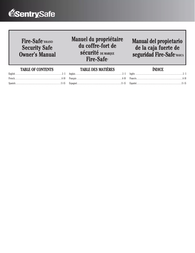 Page n°1 - Manuel utilisateur SentrySafe TC8-331