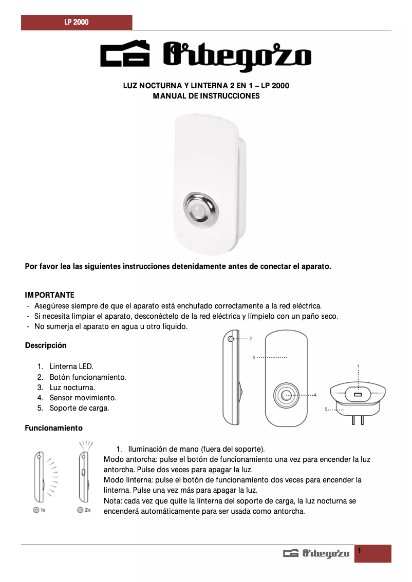 Page 1 de la notice Manuel utilisateur Orbegozo LP 2000